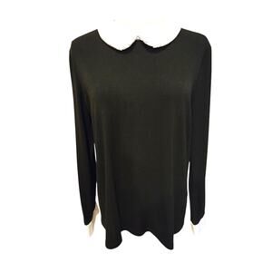 CeCe Colorblocked Black White Collar Cuffs Blouse Keyhole Back Closure Top Large